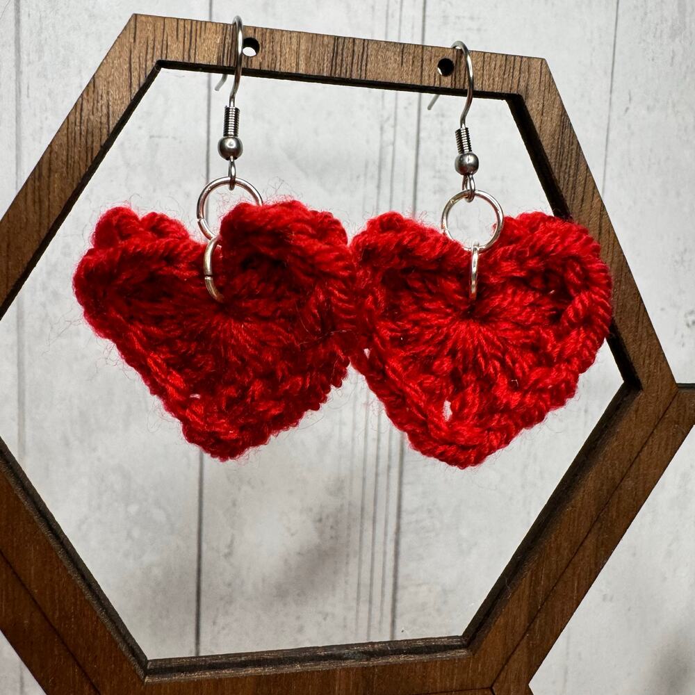 Crochet Red Heart Earrings Red Earrings Dangle Earrings NEW! Fast Ship
